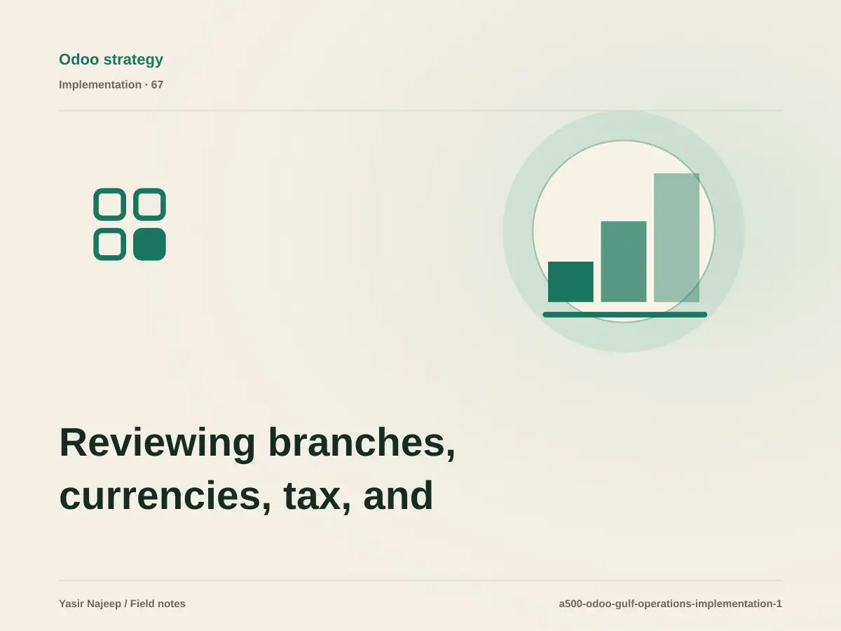 Reviewing branches, currencies, tax, and approvals for adapting Odoo to Gulf operations: a testable workflow