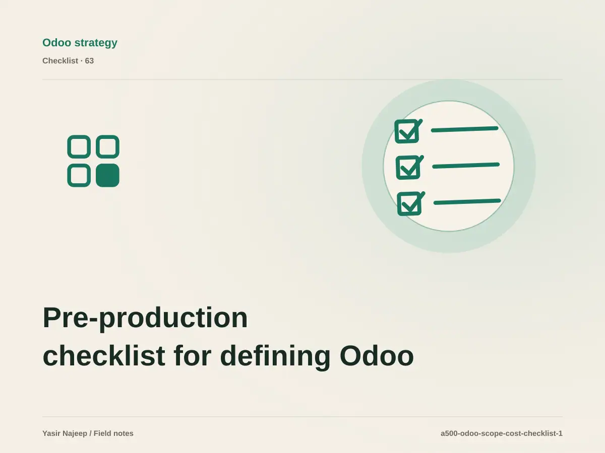 Pre-production checklist for defining Odoo scope and cost
