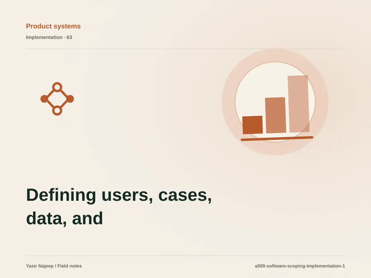 Defining users, cases, data, and acceptance for turning a request into software scope: a testable workflow