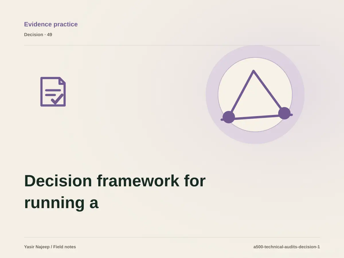 Decision framework for running a reviewable technical audit: fit, ownership, and risk