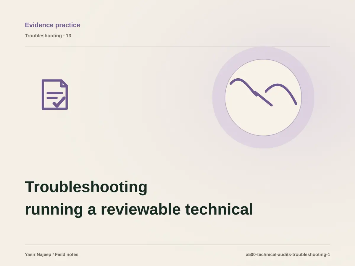 Troubleshooting running a reviewable technical audit: reproduce the failure before changing code