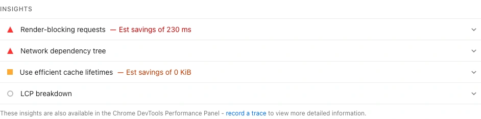 PageSpeed Insights panel showing an estimated 230 millisecond render-blocking opportunity