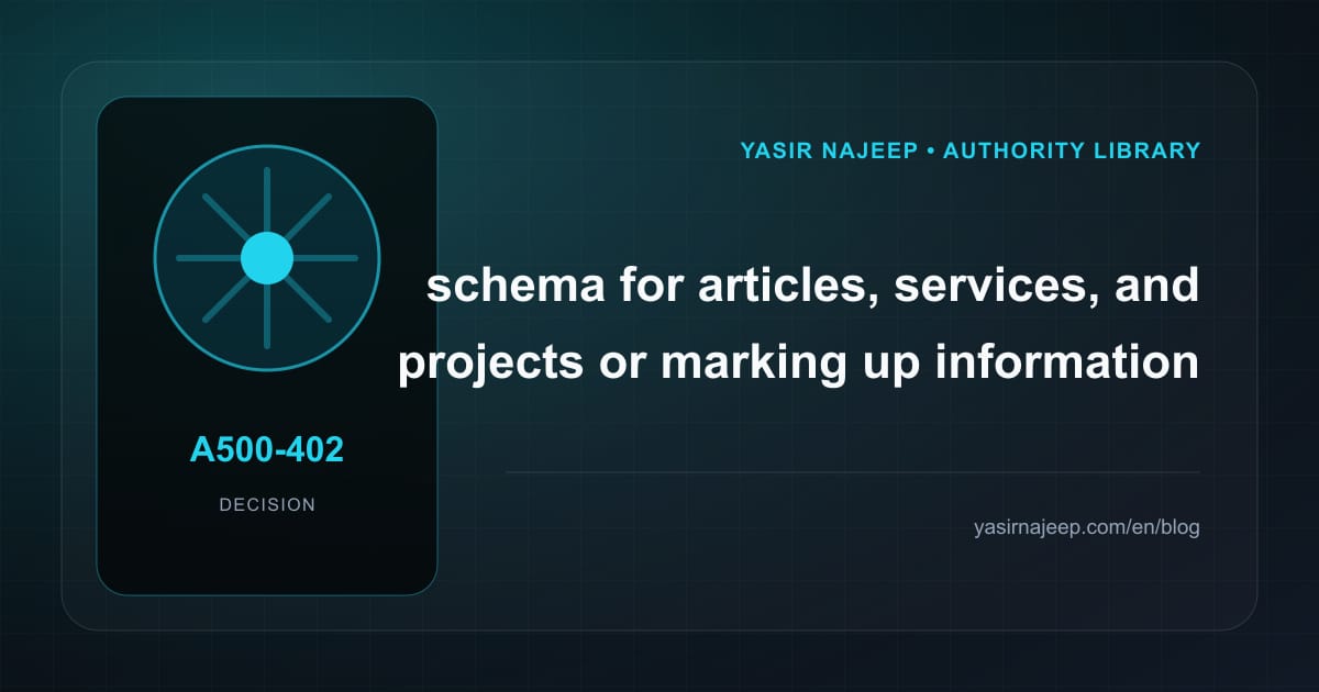Decision framework for schema for articles, services, and projects: fit, ownership, and risk